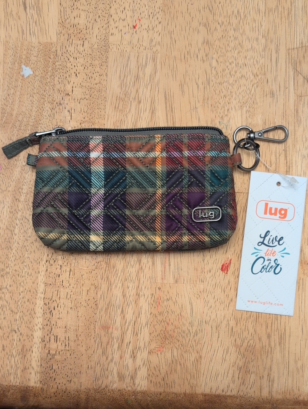lug Quilted Autumn Plaid Metro XL Key Pouch in Green, Purple & Brown